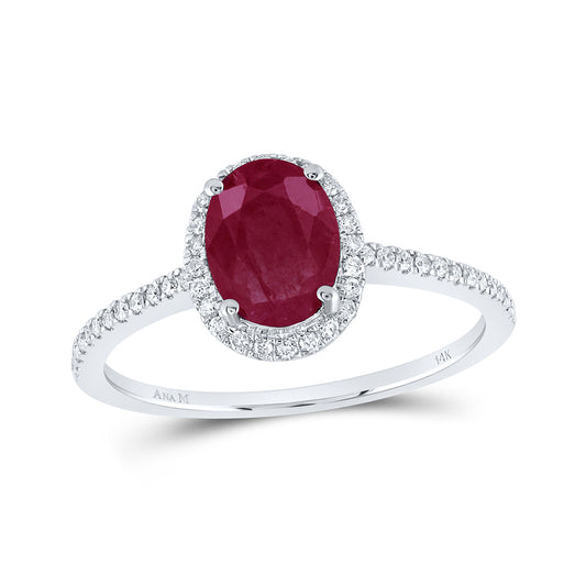 14K Yellow Or White Or Rose Gold Womens Oval Ruby Diamond Halo Ring , Womens Size: 5-10