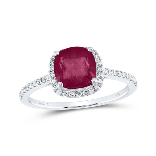 14K White Or Yellow Gold Womens Cushion Ruby Diamond Halo Ring, Womens Size: 5-10