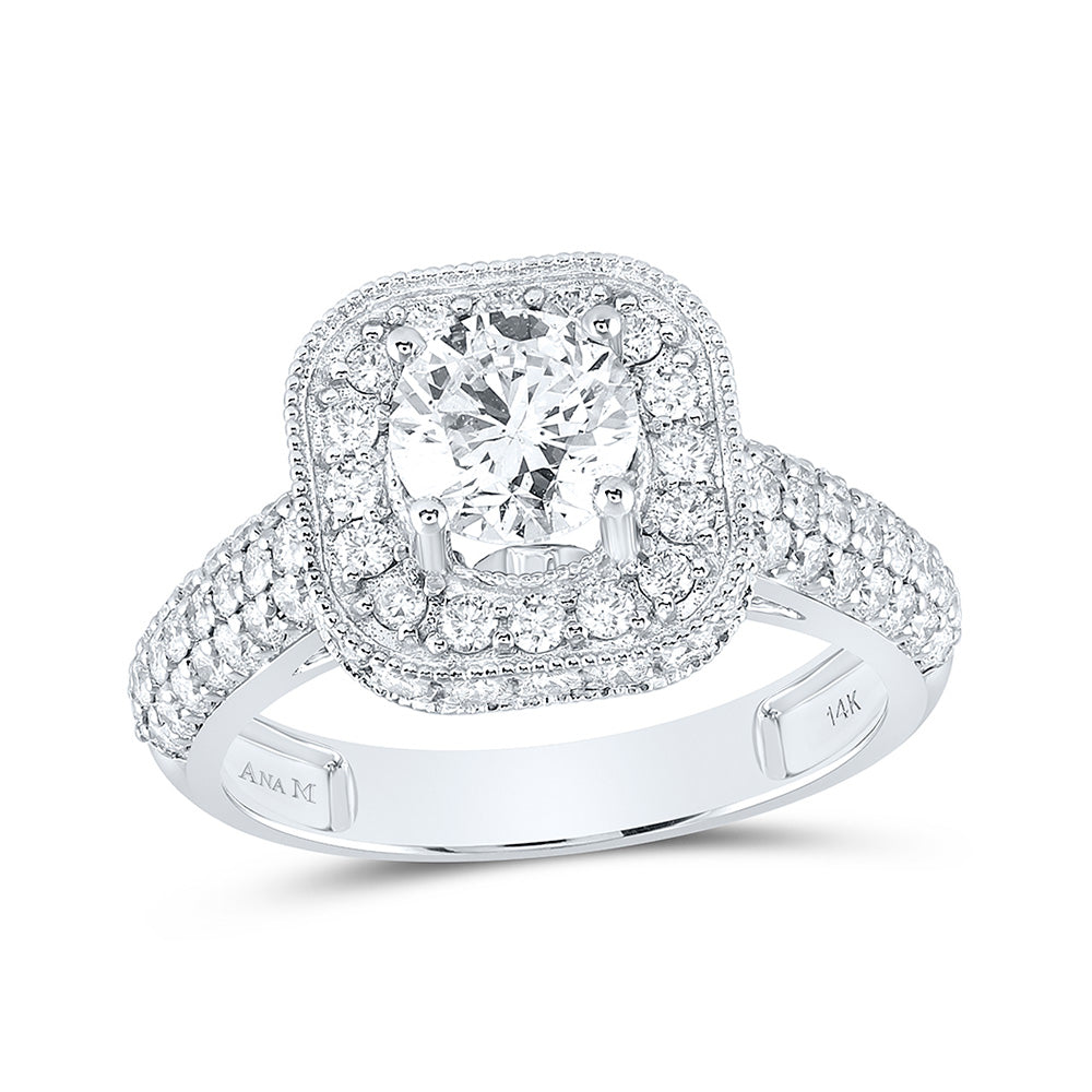 14K White Gold Round Diamond Halo Bridal Wedding Engagement Ring 2-1/5 Cttw, Womens Size: 5-10
