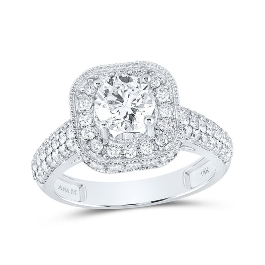 14K White Gold Round Diamond Halo Bridal Wedding Engagement Ring 2-1/5 Cttw, Womens Size: 5-10