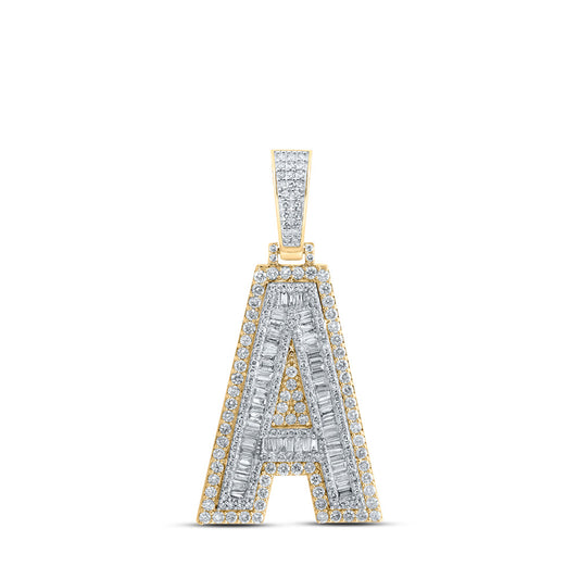 10K Yellow Gold Mens Baguette Diamond Initial Letter Charm Pendant