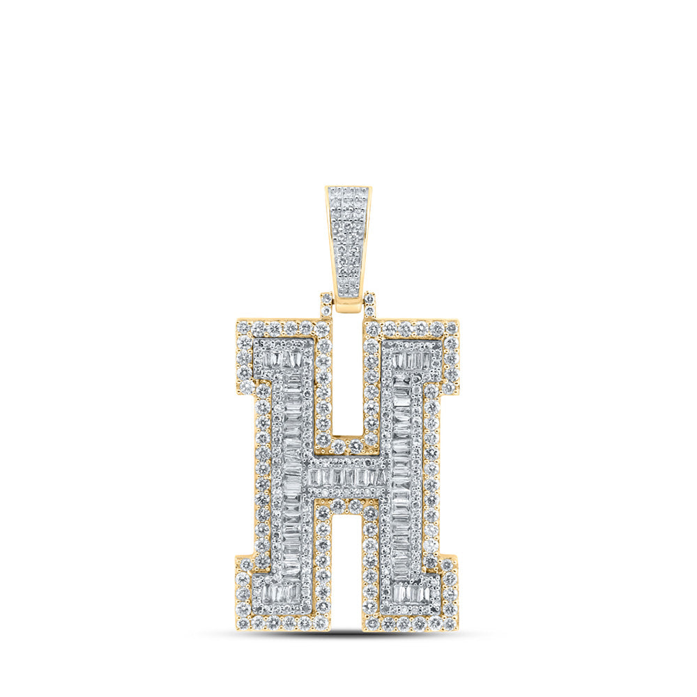 10K Yellow Gold Mens Baguette Diamond Initial Letter Charm Pendant