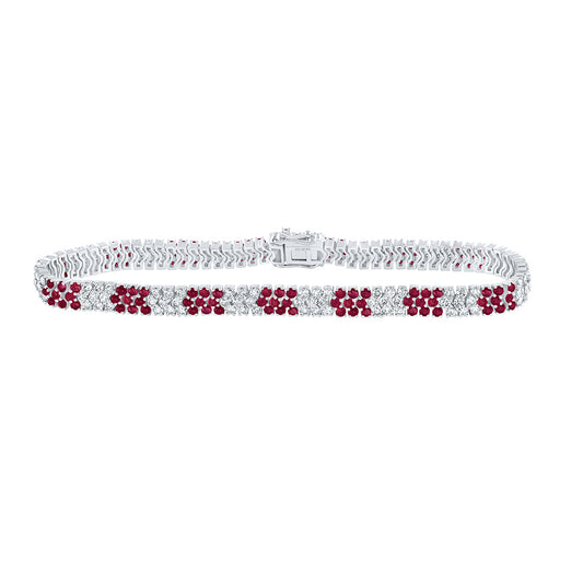 14K White Gold Womens Round Ruby Diamond Tennis Bracelet 6-3/8 Cttw