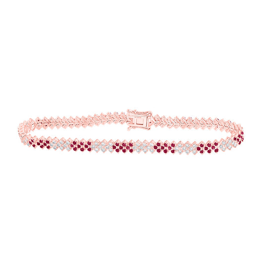 14K White Or Rose Gold Womens Round Ruby Diamond Tennis Bracelet