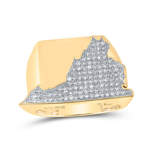 10K Yellow Gold Mens Round Diamond Virginia State Band Ring 1/2 Cttw, Mens Size: 7-13