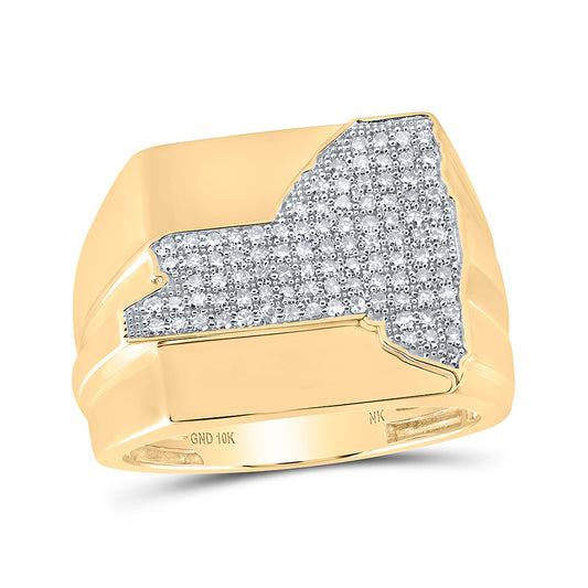10K Yellow Gold Mens Round Diamond New York State Band Ring 1/2 Cttw, Mens Size: 7-13