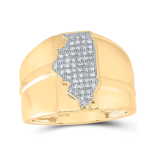 10K Yellow Gold Mens Round Diamond Illinois State Band Ring 1/4 Cttw, Mens Size: 7-13
