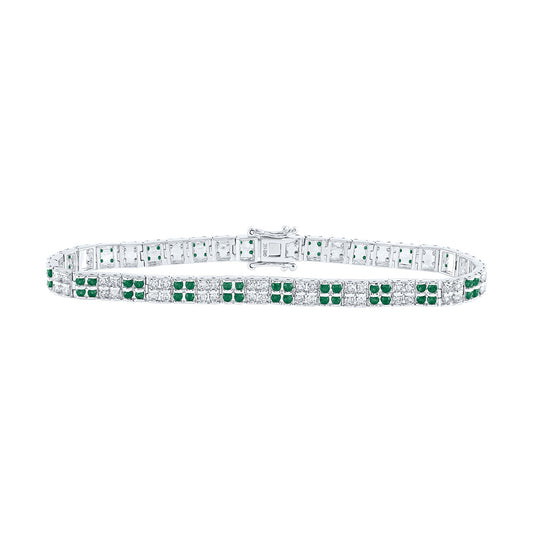 14K Yellow Gold Womens Round Emerald Diamond Tennis Bracelet 4-1/4 Cttw