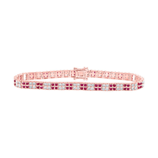 14K White Or Rose Gold Womens Round Ruby Diamond Tennis Bracelet