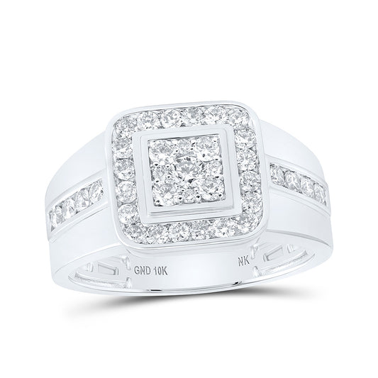 10K White Or Yellow Gold Mens Round Diamond Square Ring , Mens Size: 7-13
