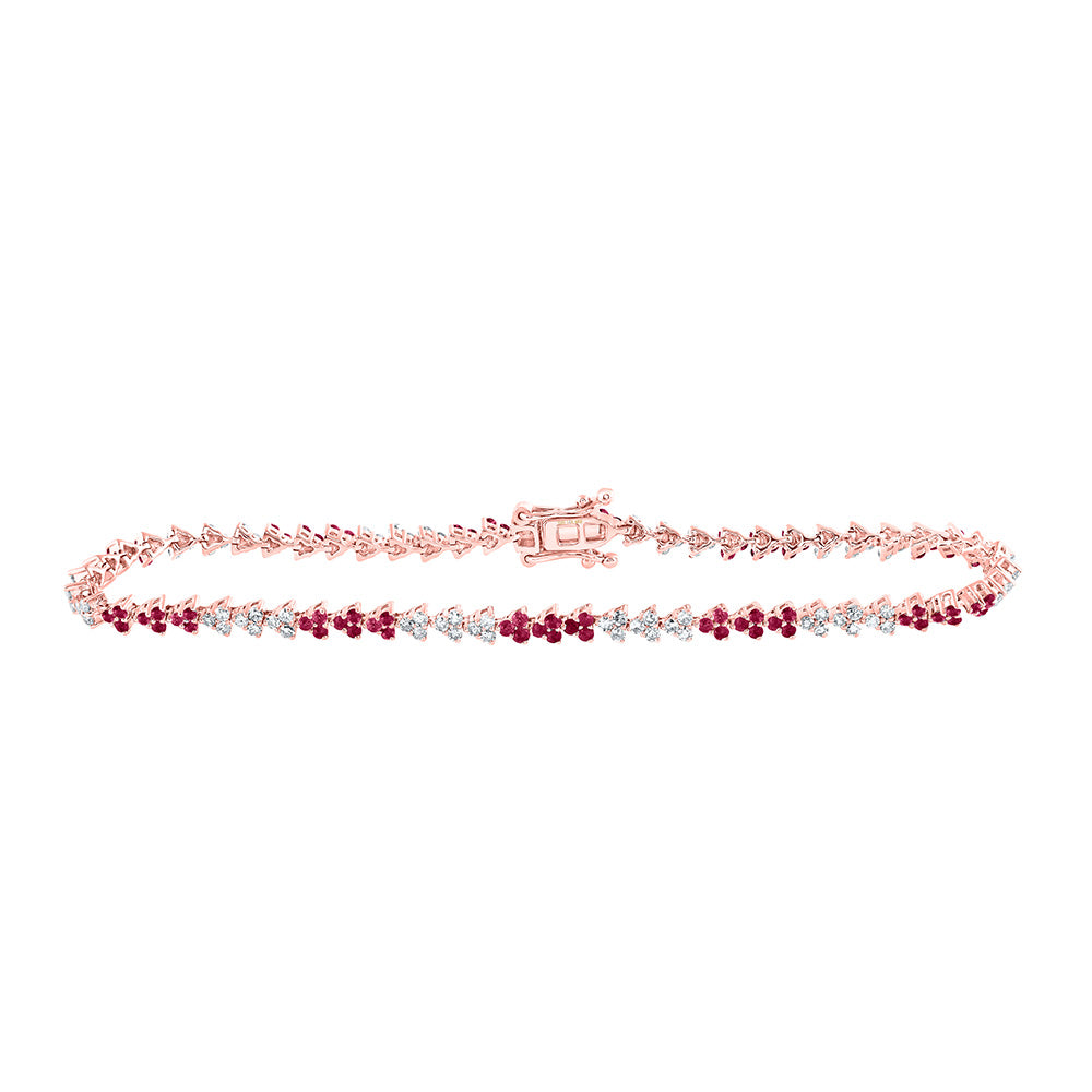 14K White Or Rose Gold Womens Round Ruby Diamond Tennis Bracelet