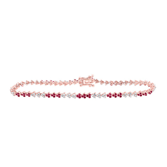 14K White Or Rose Gold Womens Round Ruby Diamond Tennis Bracelet