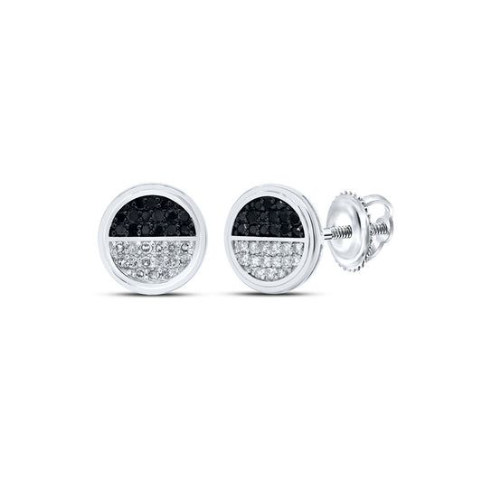 10K White Or Yellow Gold Round Black Color Treated Diamond Circle Earrings