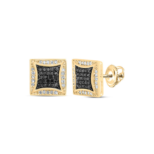 10K White Or Yellow Gold Round Black Color Treated Diamond Square Earrings