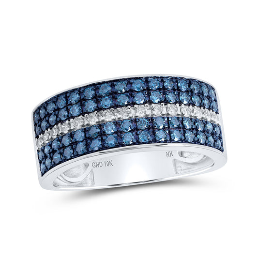 10K White Or Yellow Gold Mens Round Blue Color Treated Diamond Band Ring , Mens Size: 7-13
