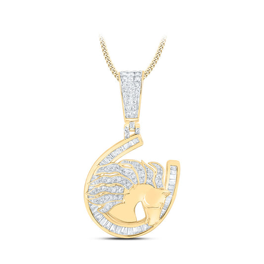 10K Yellow Gold Mens Round Diamond Lucky Horseshoe Charm Pendant 1 Cttw