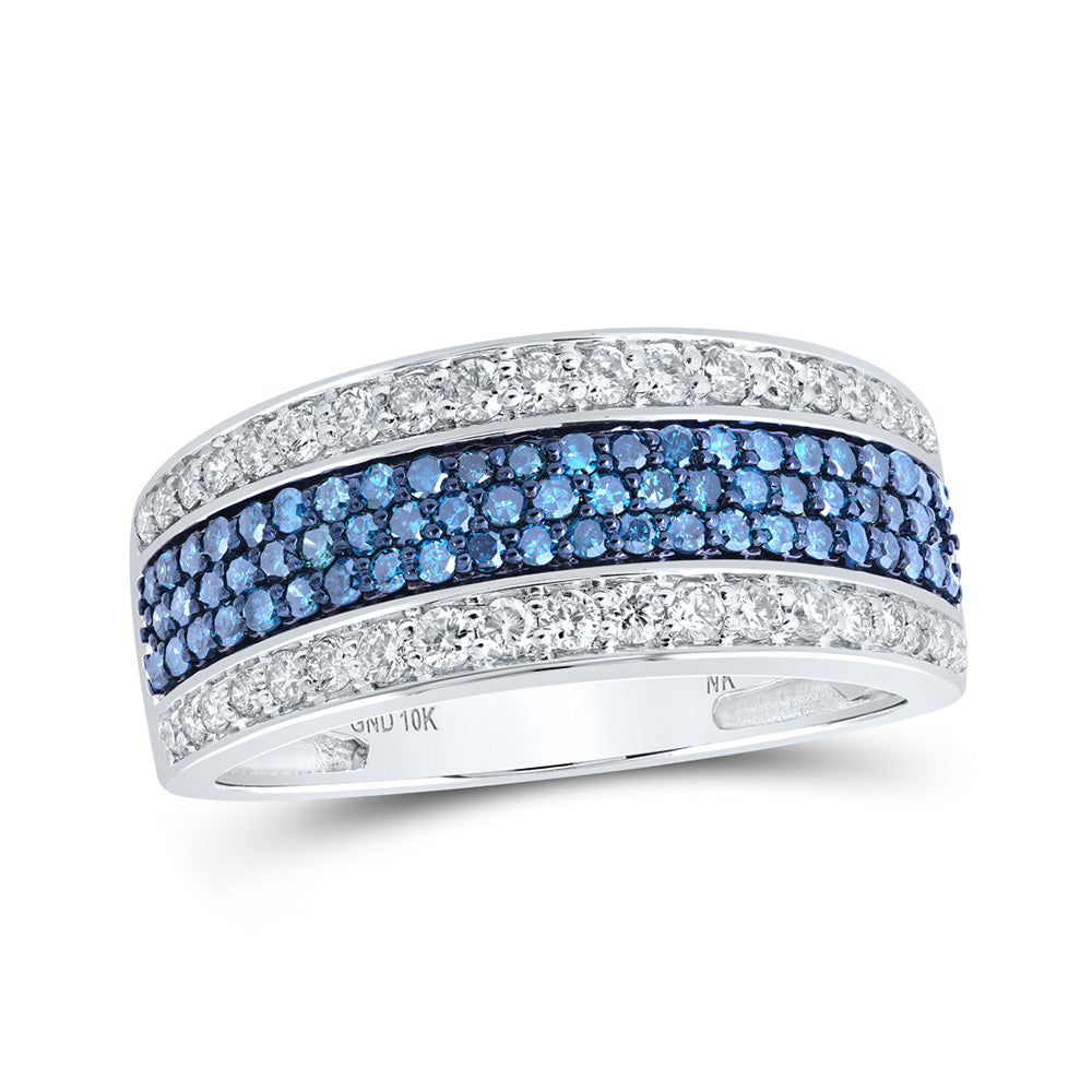 10K White Or Yellow Gold Mens Round Blue Color Treated Diamond Band Ring, Mens Size: 7-13