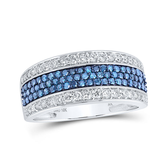 10K White Or Yellow Gold Mens Round Blue Color Treated Diamond Band Ring, Mens Size: 7-13