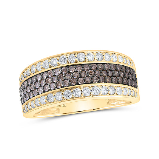 10K Yellow Gold Mens Round Brown Diamond Band Ring 1-1/4 Cttw, Mens Size: 7-13