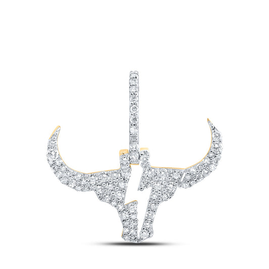 10K Yellow Gold Mens Round Diamond Bull Head Bolt Charm Pendant 1/2 Cttw