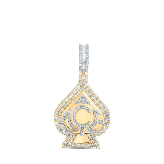 10K Yellow Gold Mens Round Diamond ACE Spade Charm Pendant 2-1/4 Cttw