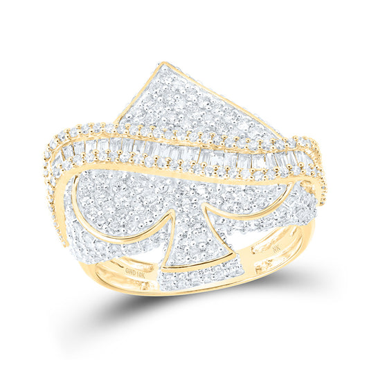 10K Yellow Gold Mens Round Diamond Spade Cluster Ring 2-3/4 Cttw, Mens Size: 7-13