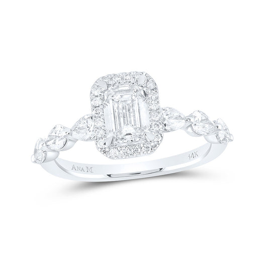 14K White Gold Emerald Diamond Solitaire Halo Bridal Wedding Engagement Ring 2 Cttw, Womens Size: 5-10