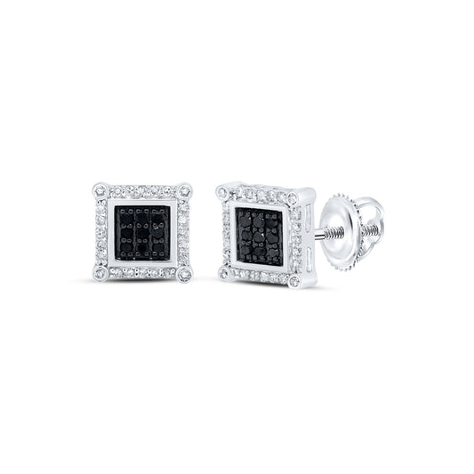 10K White Or Yellow Gold Round Black Color Enhanced Diamond Square Earrings