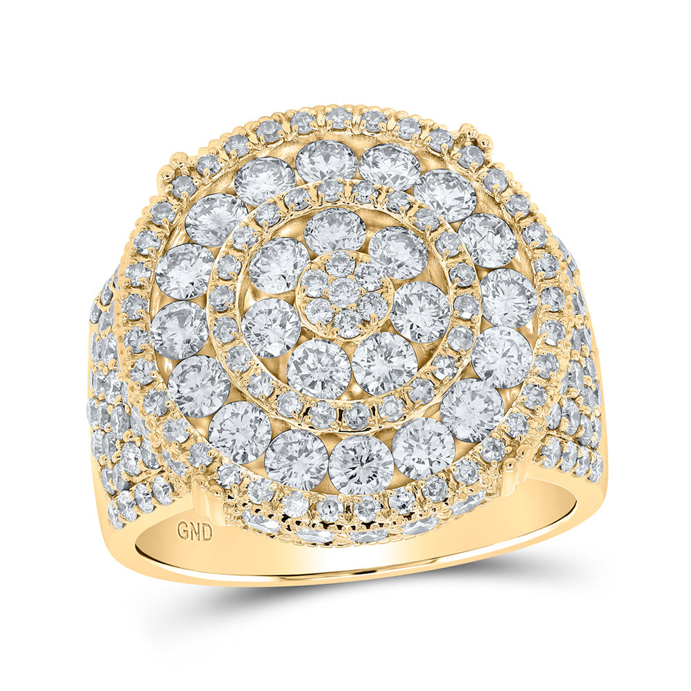 10K Yellow Gold Mens Round Diamond Cluster Circle Ring 4 Cttw, Mens Size: 7-13