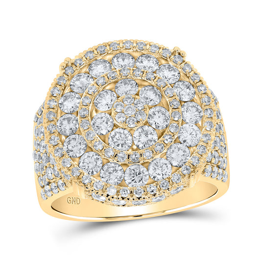 10K Yellow Gold Mens Round Diamond Cluster Circle Ring 4 Cttw, Mens Size: 7-13