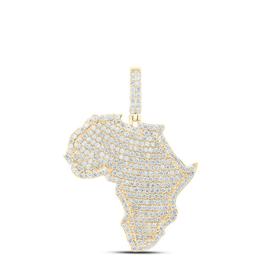 10K Yellow Gold Mens Round Diamond Africa Charm Pendant 3 Cttw