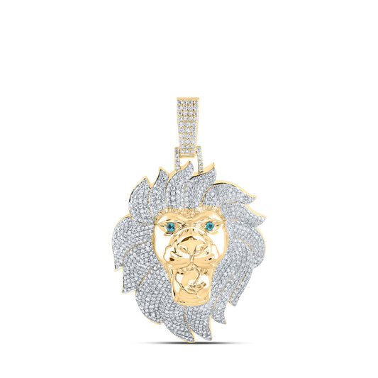 10K Yellow Gold Mens Round Diamond Lion Face Charm Pendant 5 Cttw