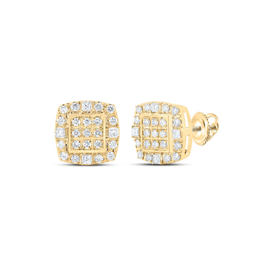 10K Yellow Gold Round Diamond Square Earrings 1/2 Cttw