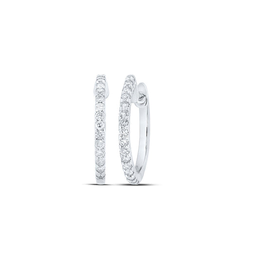 10K White Or Yellow Gold Womens Round Diamond Hoop Earrings