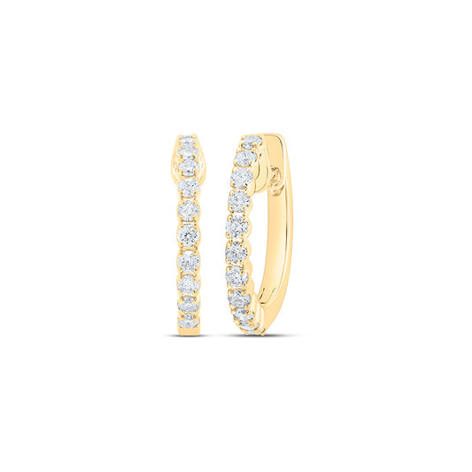 10K Yellow Gold Womens Round Diamond Hoop Earrings 1/4 Cttw