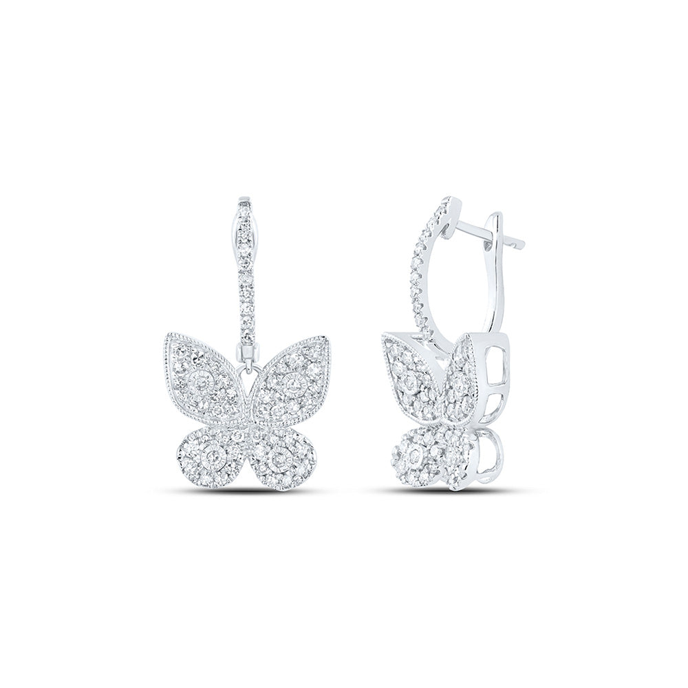 10K Yellow Or White Or Rose Gold Womens Round Diamond Butterfly Earrings