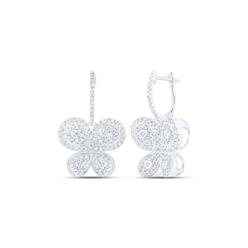 10K Yellow Or White Or Rose Gold Womens Round Diamond Butterfly Earrings