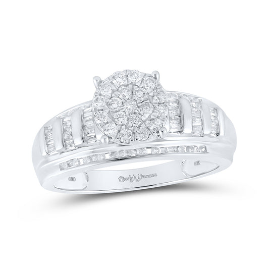 10K White Gold Round Diamond Cluster Bridal Wedding Engagement Ring 1/2 Cttw, Womens Size: 5-10