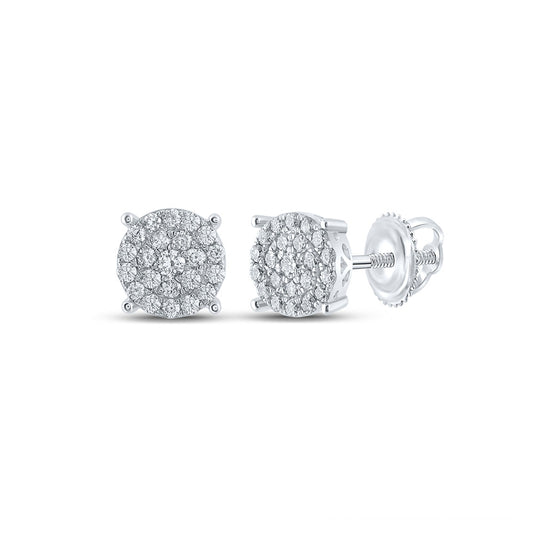10K White Gold Womens Round Diamond Cluster Earrings 1/2 Cttw