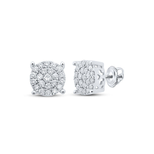 10K White Gold Womens Round Diamond Cluster Earrings 3/4 Cttw