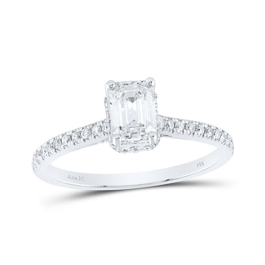14K White Gold Emerald Diamond Solitaire Bridal Wedding Engagement Ring 1 Cttw, Womens Size: 5-10