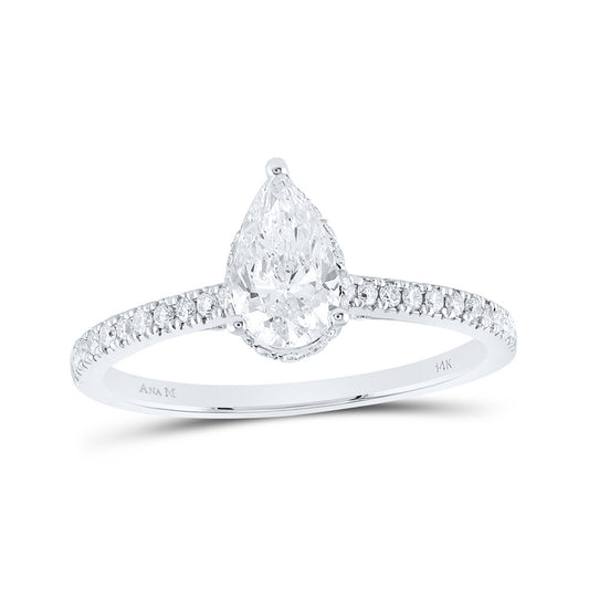 14K White Gold Pear Diamond Solitaire Bridal Wedding Engagement Ring 1 Cttw, Womens Size: 5-10