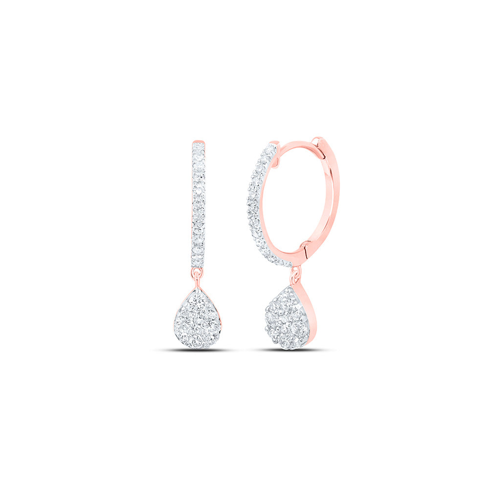 10K Rose Gold Womens Round Diamond Hoop Teardrop Dangle Earrings 3/8 Cttw