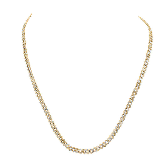 10K Yellow Gold Mens Round Diamond 22-inch Cuban Link Chain Necklace 4-1/5 Cttw, Width: 0.2 In