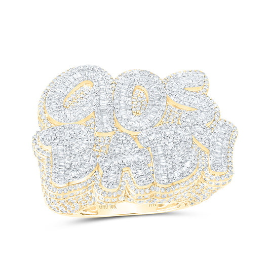 10K Yellow Gold Mens Round Diamond 90s BABY Phrase Ring 6-1/2 Cttw, Mens Size: 7-13