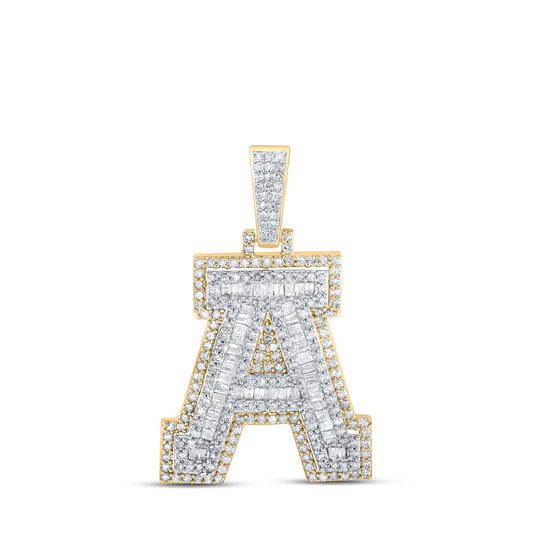 10K Yellow Gold Mens Round Diamond Initial Letter Charm Pendant