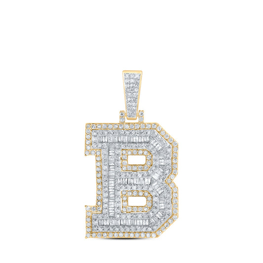 10K Yellow Gold Mens Round Diamond Initial Letter Charm Pendant