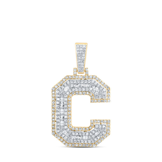 10K Yellow Gold Mens Round Diamond Initial Letter Charm Pendant