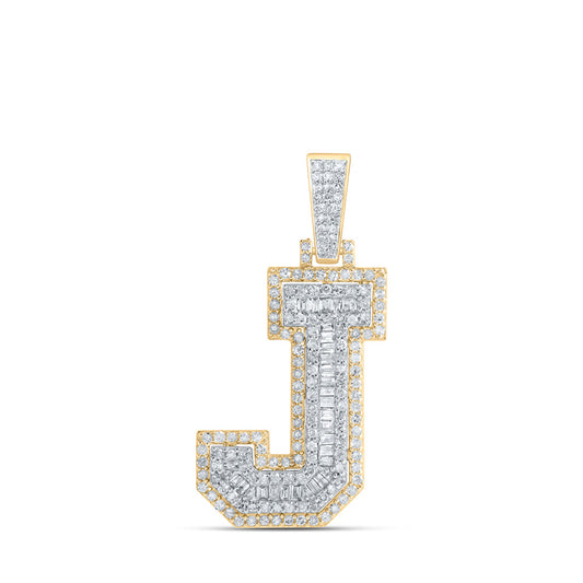 10K Yellow Gold Mens Round Diamond Initial Letter Charm Pendant