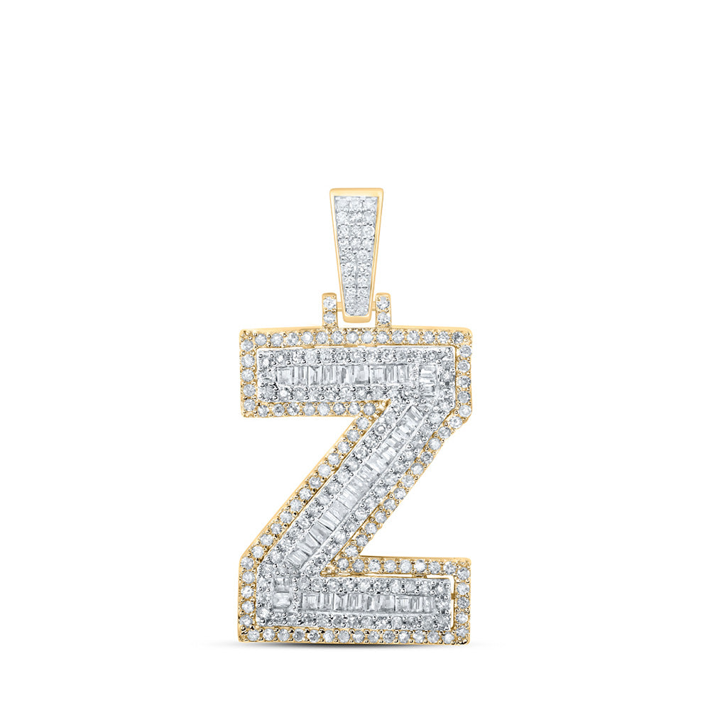 10K Yellow Gold Mens Round Diamond Initial Letter Charm Pendant